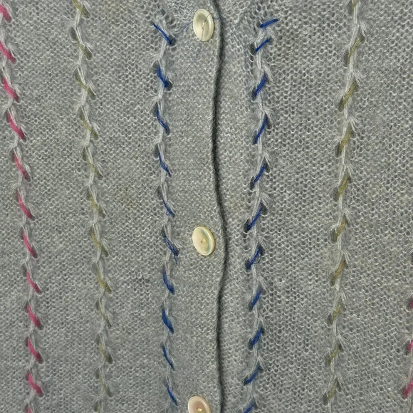 Vintage Hooper Blue Mohair Embroidered Overstitched Cardigan Sweater As Found - Picture 3 of 8